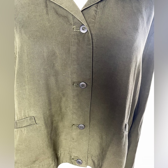 Eileen Fisher Linen Blend Cropped Lightweight Jacket Olive Green Size Medium - Picture 5 of 10